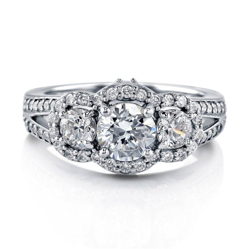 BERRICLE Sterling Silver 3-Stone Wedding Engagement Rings Split Shank Ring for Women, 0.8 Carat Round Cut Cubic Zirconia CZ - Image 2