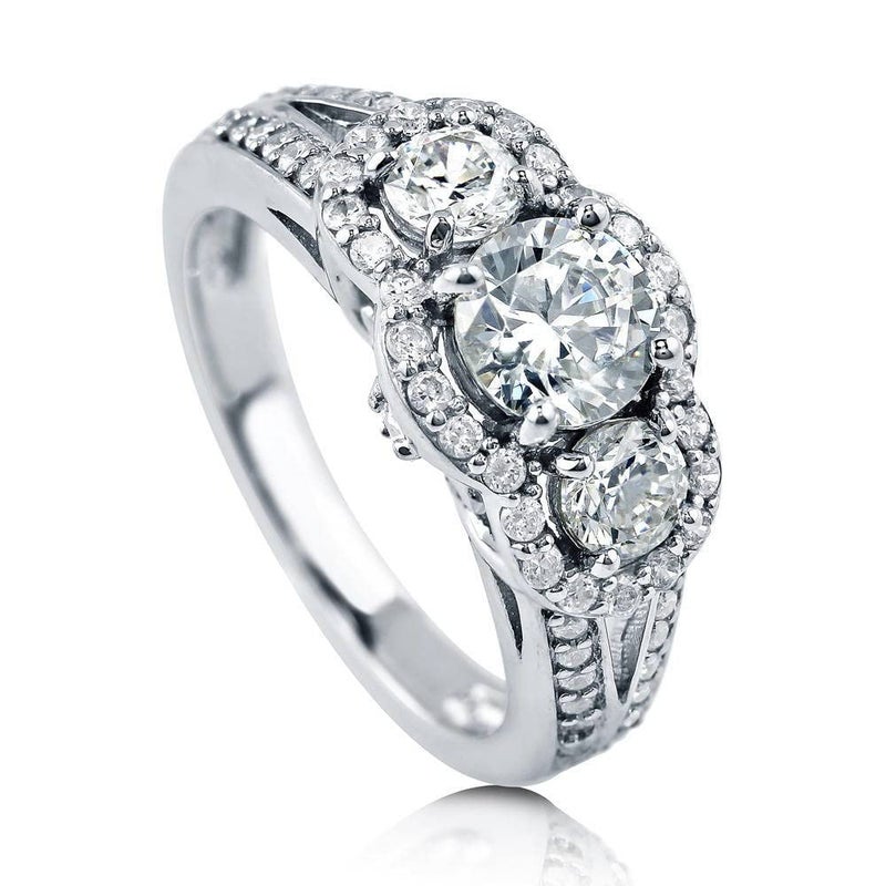 BERRICLE Sterling Silver 3-Stone Wedding Engagement Rings Split Shank Ring for Women, 0.8 Carat Round Cut Cubic Zirconia CZ - Image 1