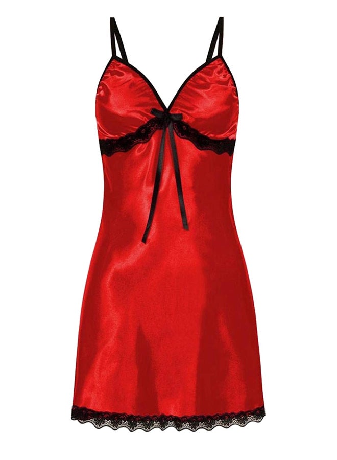MARGOUN Women Small Size Silk Nightwear Slip Dress Pajamas Robe Sleepdress Nightdress Deep V Neck Solid Color Satin Silk Lace Comfortable Red /Size(cm) S Bust: 68-78 Waist: 64-76 - Image 4