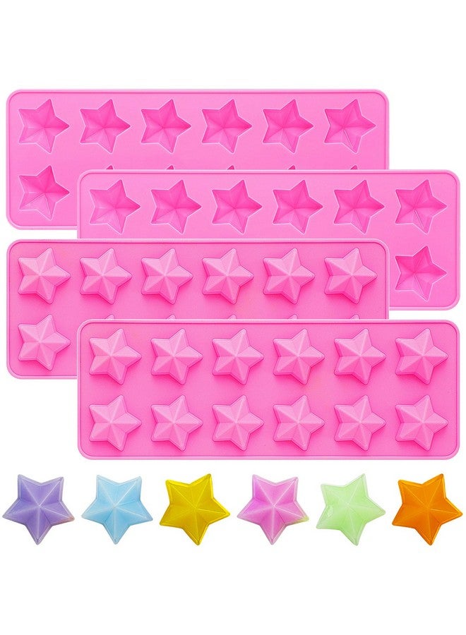 Lauwell 4 Pieces Star Shaped Silicone Molds Five-Pointed Star Shaped Mold Non-Stick Fondant Molds For Chocolate Candy Ice Cube Cake Decoration (Pink) - Image 1