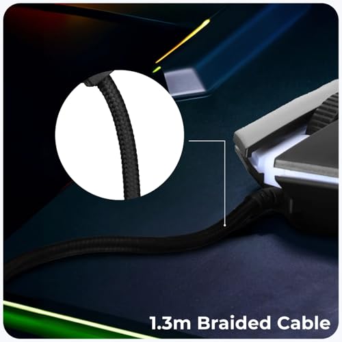 ZEBRONICS Zeb Scorpio Pro with a High-Performance Gold-Plated USB Mouse: 3 Buttons, Multi-Color LED Lights,High-Resolution Sensor with 1.3 metre Braided Cable, and DPI Switch(Black) - Image 3