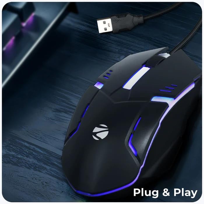 ZEBRONICS Zeb Scorpio Pro with a High-Performance Gold-Plated USB Mouse: 3 Buttons, Multi-Color LED Lights,High-Resolution Sensor with 1.3 metre Braided Cable, and DPI Switch(Black) - Image 5
