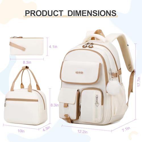DIGOBAY Backpacks for Girls 3PCS School Backpack with Lunch Box Pencil Pouch for Teen Girls Kids Elementary Primary Middle High College Travel School bag Bookbag Set BeigeKhaki - Image 3