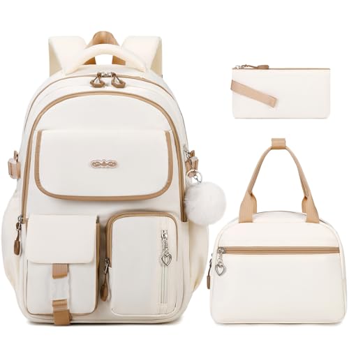 DIGOBAY Backpacks for Girls 3PCS School Backpack with Lunch Box Pencil Pouch for Teen Girls Kids Elementary Primary Middle High College Travel School bag Bookbag Set BeigeKhaki - Image 1
