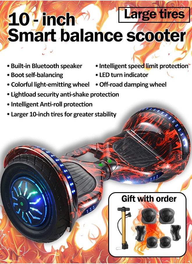 Generic 10-inch Upgraded Electric Balance Scooter with Built-In Bluetooth Speaker and LED Light Strip, Maximum Load-Bearing Capacity 120kg, Large-Size Balance Scooter for Adults(Red flame)  - Image 2