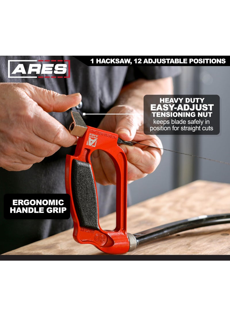 ARES ARES 70098-3D Professional Hacksaw - Multi-Adjustable Arc-Shaped Frame - Multi-Angle Blade Position - 12-Inch Hi-Carbon Steel Blade  - Image 4