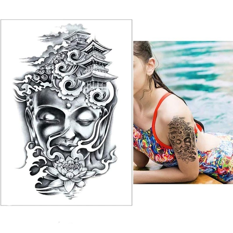 S.A.V.I SAVI 3D Temporary Tattoo Lord Buddha With Lotus Holy Religious Design Size 21x15CM  1PC Black 10 g - Image 2