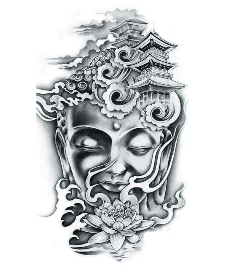 S.A.V.I SAVI 3D Temporary Tattoo Lord Buddha With Lotus Holy Religious Design Size 21x15CM  1PC Black 10 g - Image 1