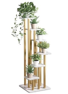DubaiGallery 6 Tier Modern Ladder Plant Stand in Gold and White 