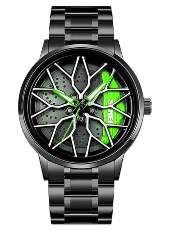 SKMEI SKMEI Men's Sports Watch 3D Hollow Wheel Design Stainless Steel Watch Waterproof Car Wheel Rolling Spinning Dial Watch 1990D