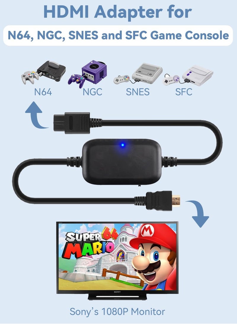 SYOSI N64 HDMI Adapter Gamecube to HDMI Converter Cable, 1080P/720P Picture Quality Improver HD Link Cord Compatible with Nintendo 64/Game Cube/SNES/SFC (Plug and Play) - Image 2