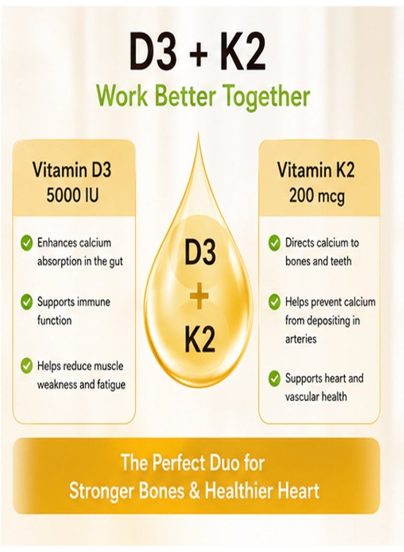 K2 120 Capsules Vitamin D3 K2 Capsules 5000IU High Strength For Bone & Immune Health - Image 5