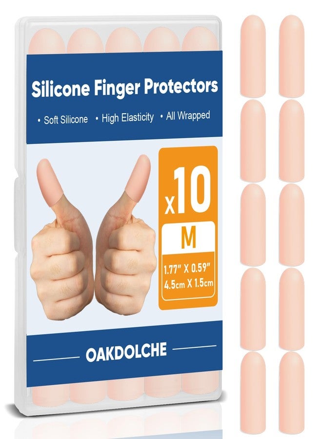 OAKDOLCHE 10Pcs Gel Finger Cots,Silicone Finger Protectors for Fingertip Thumb Protection, Great for Arthritis, Trigger, Cracking, Blisters, Callus, Hangnail & Pain Relief (Nude, M) - Image 1