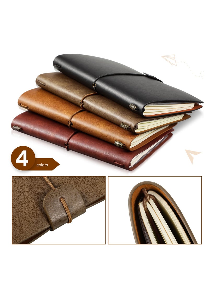 KASTWAVE 4 عبوات من دفاتر ملاحظات السفر العتيقة، دفتر يوميات قابل لإعادة الملء، دفتر يوميات مبطن بجلد البولي يوريثان، مجلة كتابة للرجال والنساء، 4.72 × 7.87 بوصة، 80 ورقة/ 160 صفحة - Image 1