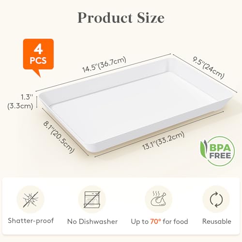 Lifewit Serving Tray for Party Supplies, Reusable Serving Platter for Catering, Snack, Fruit, Charcuterie, Appetizer, Plastic Food Trays, Hosting Essentials, BPA Free, White, 4 Pcs, Large(15" x 10") - Image 2