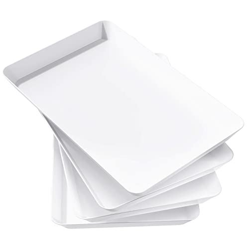 Lifewit Serving Tray for Party Supplies, Reusable Serving Platter for Catering, Snack, Fruit, Charcuterie, Appetizer, Plastic Food Trays, Hosting Essentials, BPA Free, White, 4 Pcs, Large(15" x 10") - Image 1