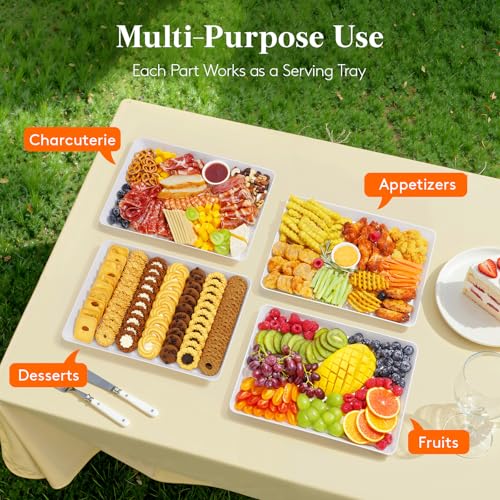 Lifewit Serving Tray for Party Supplies, Reusable Serving Platter for Catering, Snack, Fruit, Charcuterie, Appetizer, Plastic Food Trays, Hosting Essentials, BPA Free, White, 4 Pcs, Large(15" x 10") - Image 5