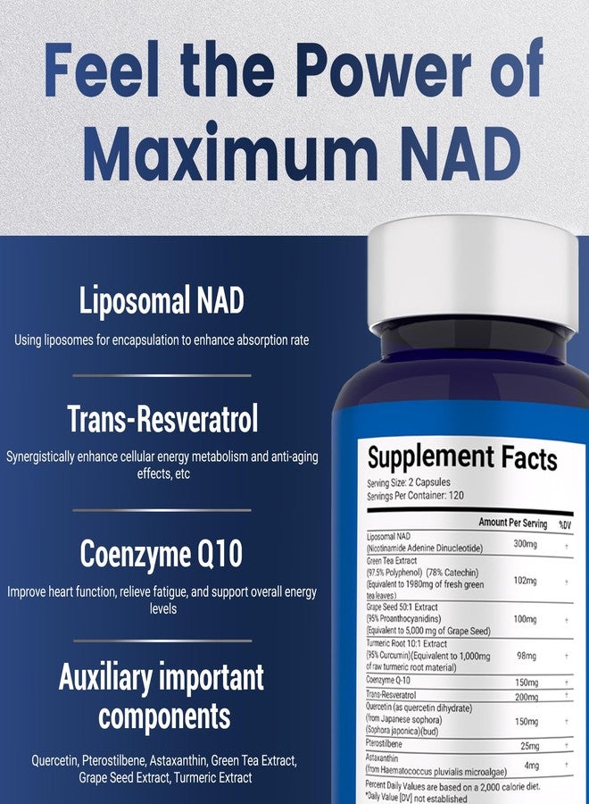 Maximum NAD NAD+ Supplement 8,809mg with Liposomal NAD and Resveratrol for Women & Men - 120 Capsules to Support Cellular Health, Boost Stamina & Healthy Aging, Vegan & Gluten-Free - Image 2