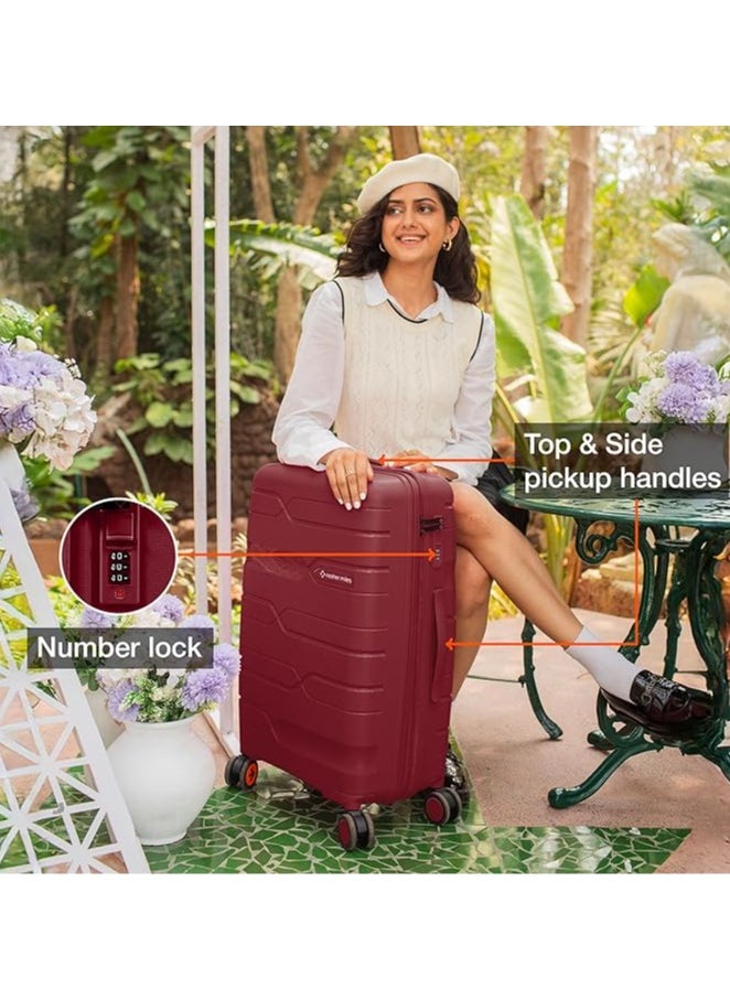 nasher miles Nasher Miles Paris Hard-Sided Polypropylene Check-in Luggage 28 inch | 75cm | 8 Wheels Large Trolley Bag for Travel | Suitcase (Maroon)  - Image 4