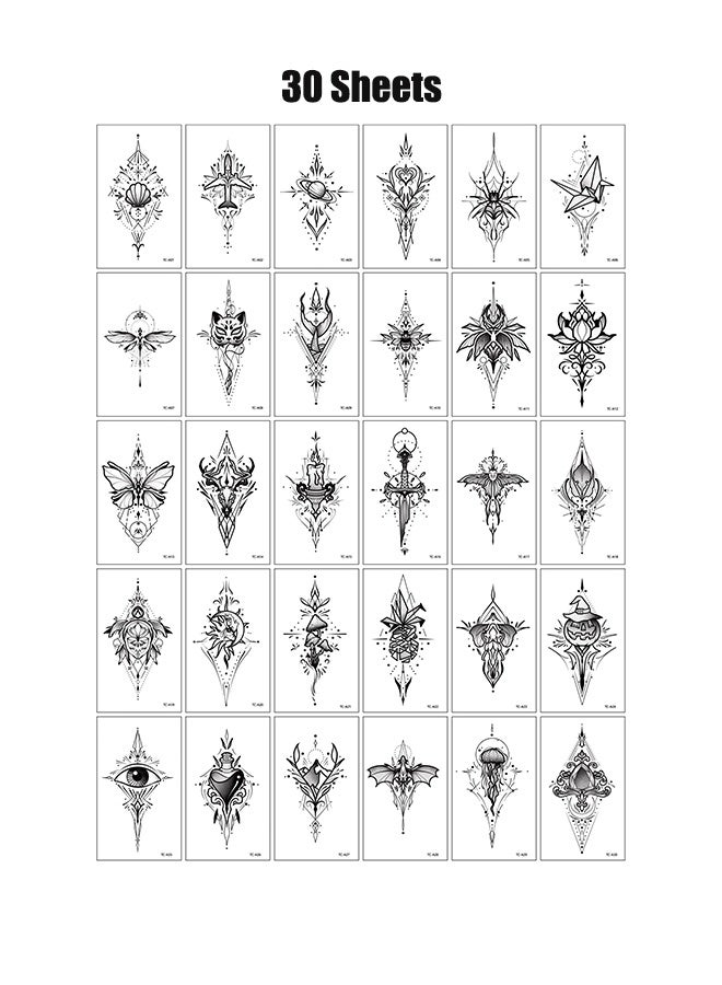30 Sheets Temporary Tattoos, Mixed Styles Temporary Tattoo– Waterproof, Realistic & Long-Lasting Fake Tattoos for Kids, Adults, Parties & Festivals  - Image 1