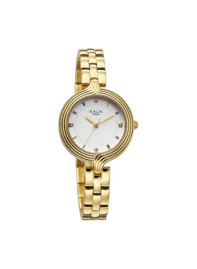 TITAN Titan Raga Showstopper Quartz Analog White Dial Rose Gold Metal Strap Watch For Women 95346ym01