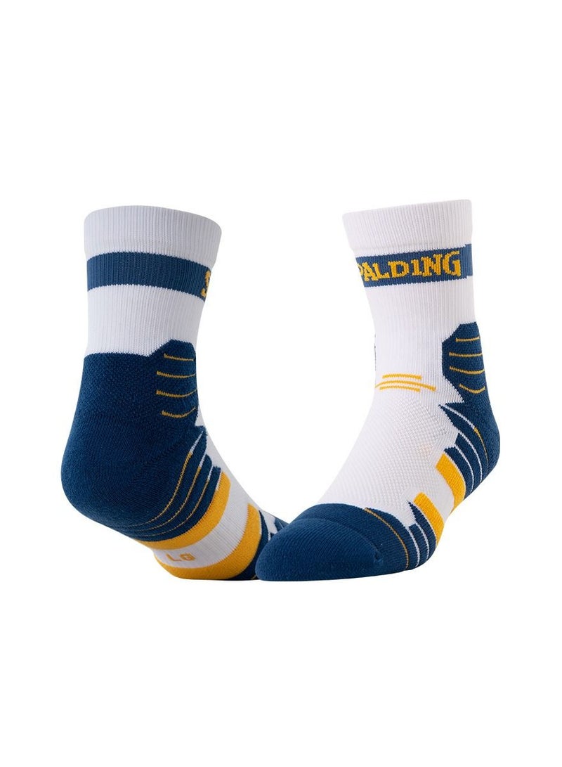 Loquat Men Anti Slip Mid Calf Sport Socks White/Blue/Yellow