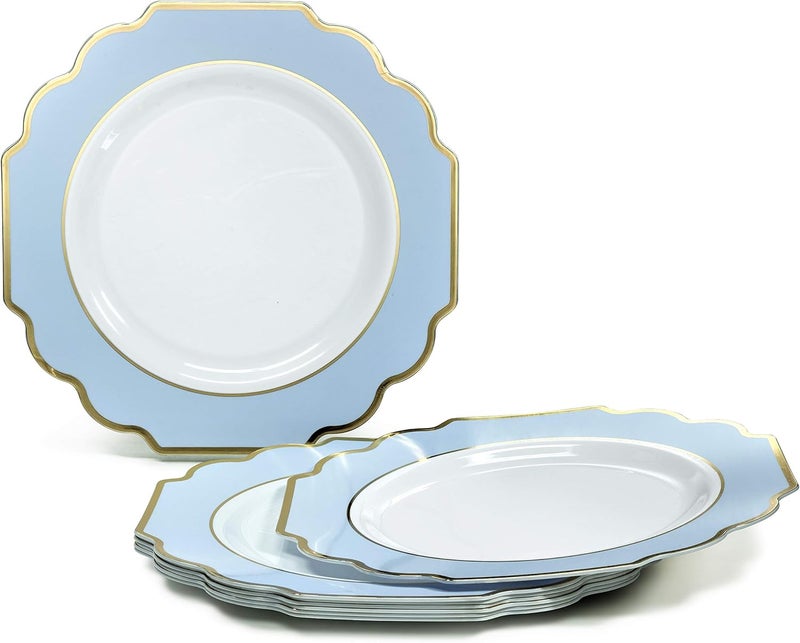 OCCASIONS FINEST PLASTIC TABLEWARE OCCASIONS FINEST 320 Piece Disposable Dinnerware Set for 40 Guests - Heavy Duty Plastic Plates, Gold Cutlery, Cups, Napkins - Elegant Party Plates - Imperial White, Blue & Gold Collection - Image 5