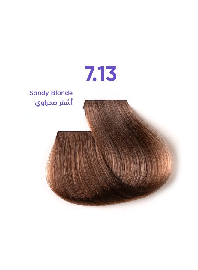 1B Hair Color Cream #7.13 Sandy Blonde – Permanent Beige Blonde Hair Dye with Tress Tones Tyrosine Complex | 100ml | Soft Golden-Ash Tone | Long-Lasting Natural Blonde for Medium-Light Hair - Image 1