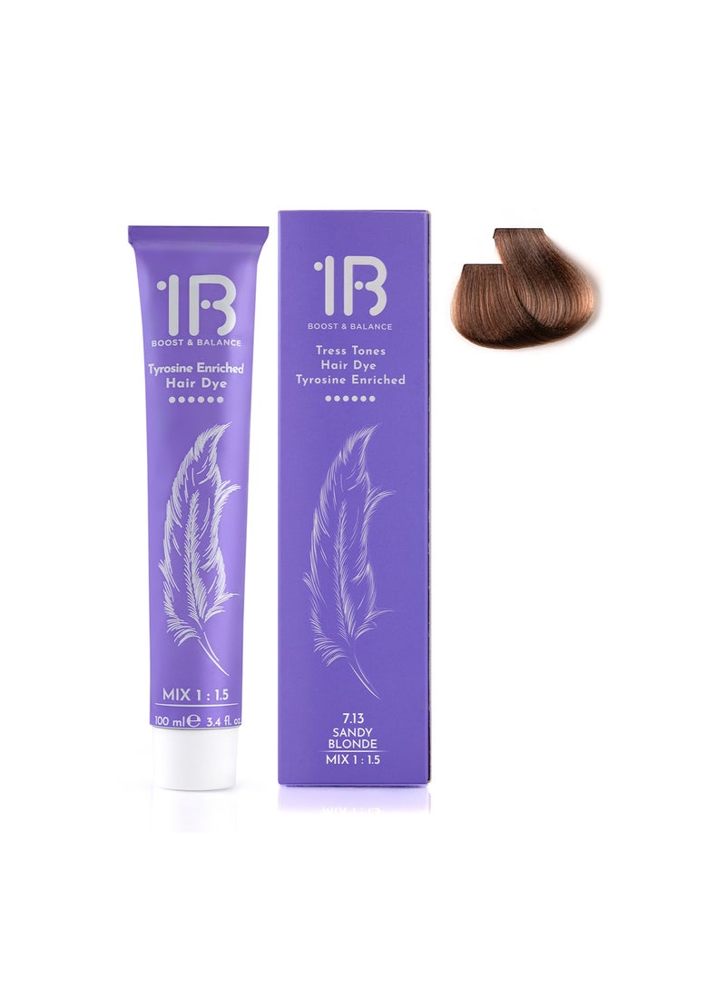 1B Hair Color Cream #7.13 Sandy Blonde – Permanent Beige Blonde Hair Dye with Tress Tones Tyrosine Complex | 100ml | Soft Golden-Ash Tone | Long-Lasting Natural Blonde for Medium-Light Hair - Image 2