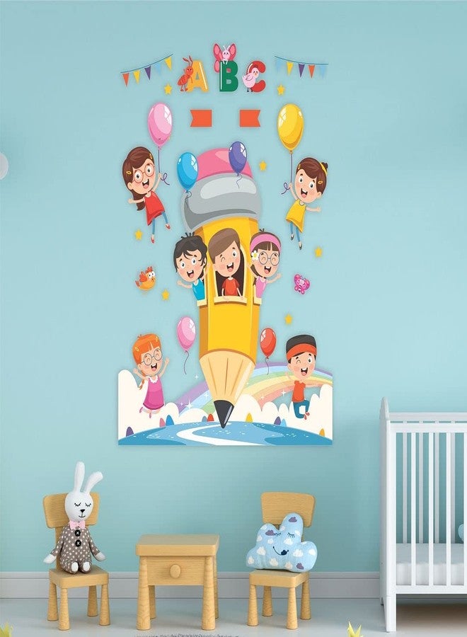 CVANU Joyful Children Learning ABC Vinyl Wall Sticker for Kids, Nursery School, Play School_Size(110cm X 90cm)_Multicolour - Image 3