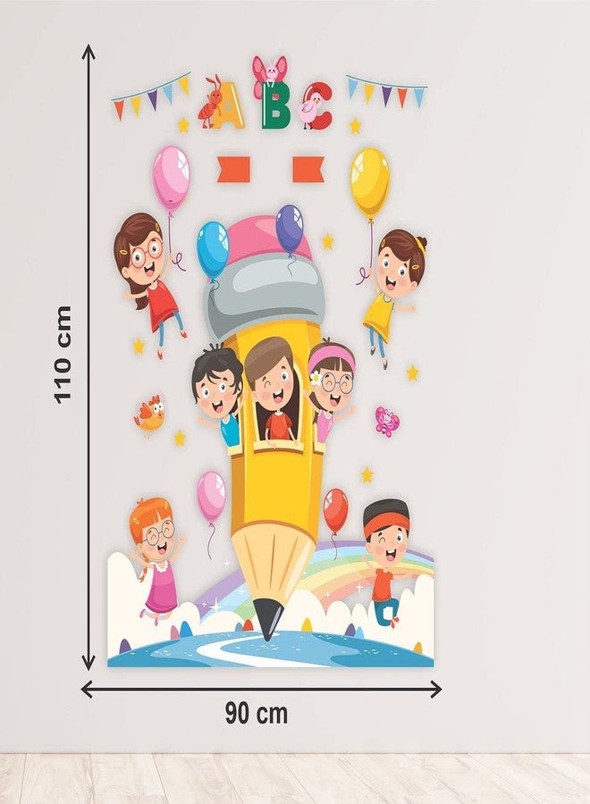 CVANU Joyful Children Learning ABC Vinyl Wall Sticker for Kids, Nursery School, Play School_Size(110cm X 90cm)_Multicolour - Image 5