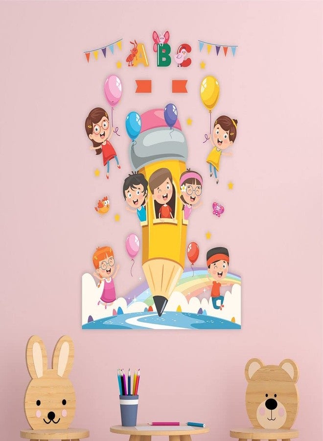 CVANU Joyful Children Learning ABC Vinyl Wall Sticker for Kids, Nursery School, Play School_Size(110cm X 90cm)_Multicolour - Image 4