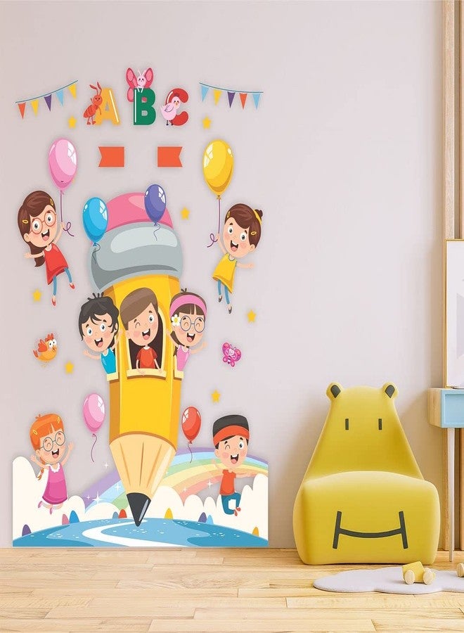 CVANU Joyful Children Learning ABC Vinyl Wall Sticker for Kids, Nursery School, Play School_Size(110cm X 90cm)_Multicolour - Image 2