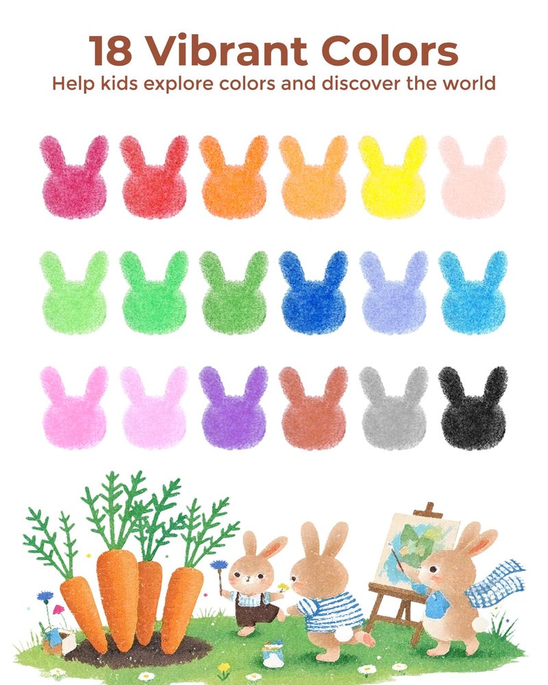 JUPITEARTH Crayons for Kids Ages 4-8 (18 Colors), Non Toxic Beeswax Crayons Cute Carrot-Shaped with Coloring Book and 120 PDF Pages, Mess-Free Coloring for Kids Art Supplies Learning Fun Gift - Image 5