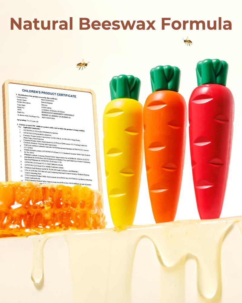 JUPITEARTH Crayons for Kids Ages 4-8 (18 Colors), Non Toxic Beeswax Crayons Cute Carrot-Shaped with Coloring Book and 120 PDF Pages, Mess-Free Coloring for Kids Art Supplies Learning Fun Gift - Image 3