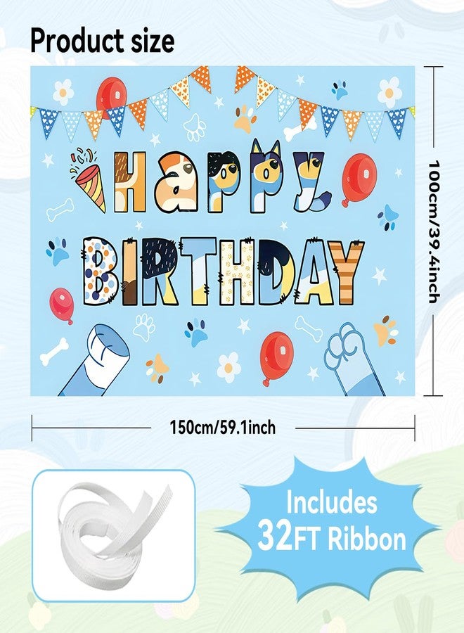 BOBORAT 39.4 * 59Inch Blue Dog Birthday Backdrop, Birthday Party Decoration Background, Cute Cartoon Animal Theme Photo Banner for Kid, Adult (Style A) - Image 2