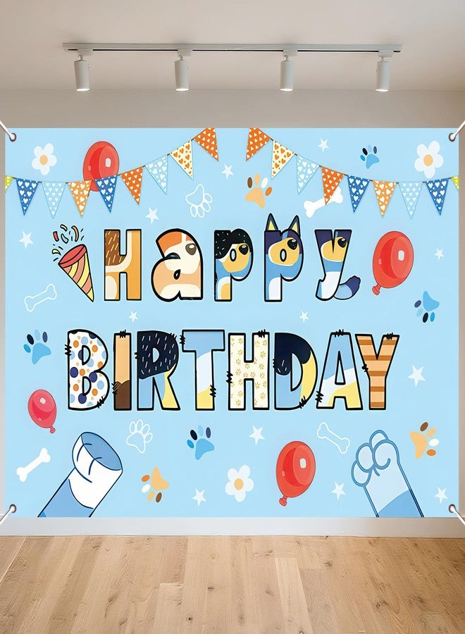 BOBORAT 39.4 * 59Inch Blue Dog Birthday Backdrop, Birthday Party Decoration Background, Cute Cartoon Animal Theme Photo Banner for Kid, Adult (Style A) - Image 1