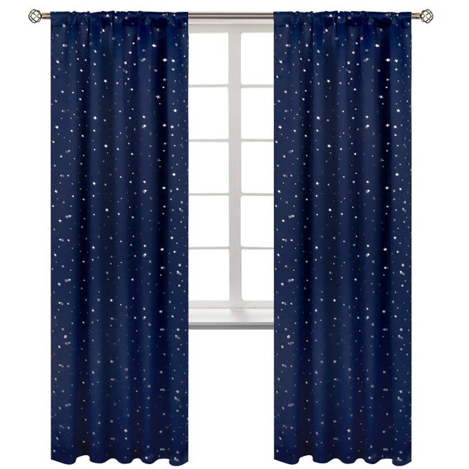 KIDS BLACKOUT CURTAINS FOR BEDROOM ROD POCKET ROOM DARKENING CURTAINS DECORATION THERMAL INSULATION WINDOW DRAPES FOR NURSERY CHILDREN ROOM 2 PANELS EACH 42 X 84 INCH NAVY BLUE