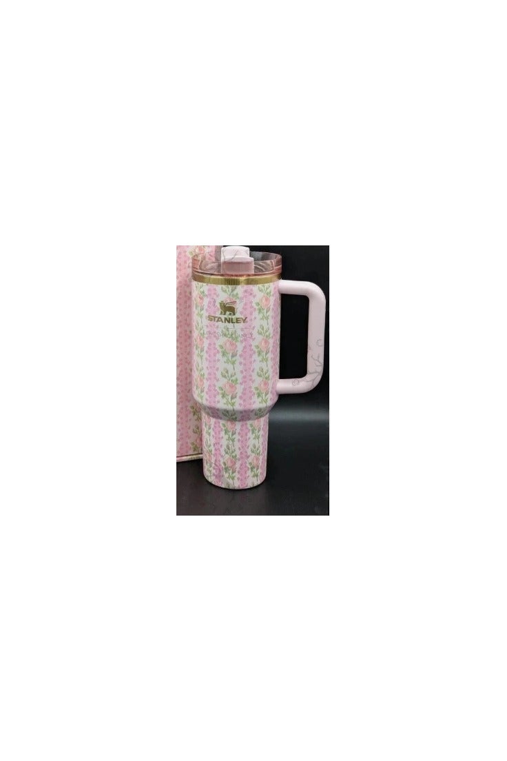 Stanley Stanley Quencher H2.0 Flo State Vacuum Insulated Stainless Steel Tumbler with Lid and Straw for Water, Iced Tea or Coffee, Smoothies, and More, pink floury