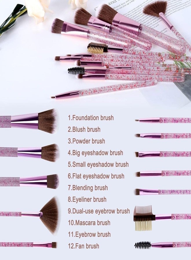 HUDACRUSH Beauty Glittery 12Pcs Professional Make Up Brush with a Storage Case| For Foundation, concealer, Powder, Eyeshadow, Lipliner Etc, For Women (Glitter Pink) - Image 4