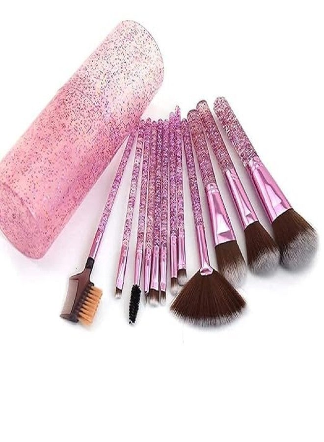 HUDACRUSH Beauty Glittery 12Pcs Professional Make Up Brush with a Storage Case| For Foundation, concealer, Powder, Eyeshadow, Lipliner Etc, For Women (Glitter Pink) - Image 3