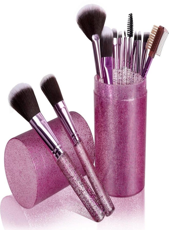 HUDACRUSH Beauty Glittery 12Pcs Professional Make Up Brush with a Storage Case| For Foundation, concealer, Powder, Eyeshadow, Lipliner Etc, For Women (Glitter Pink) - Image 1