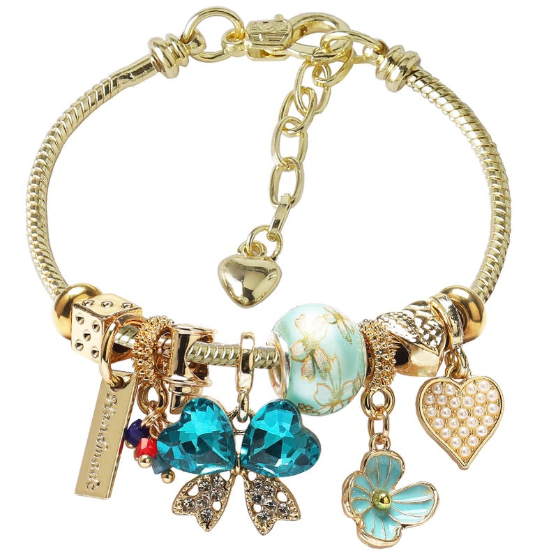 DS Charm Bracelets for teen girls exquisite cute cartoon friendship bracelet Gold Stainless Steel Bangle birthday Gift box Adjustable little girls kids jewelry holiday gifts (GOLD-11) - Image 1