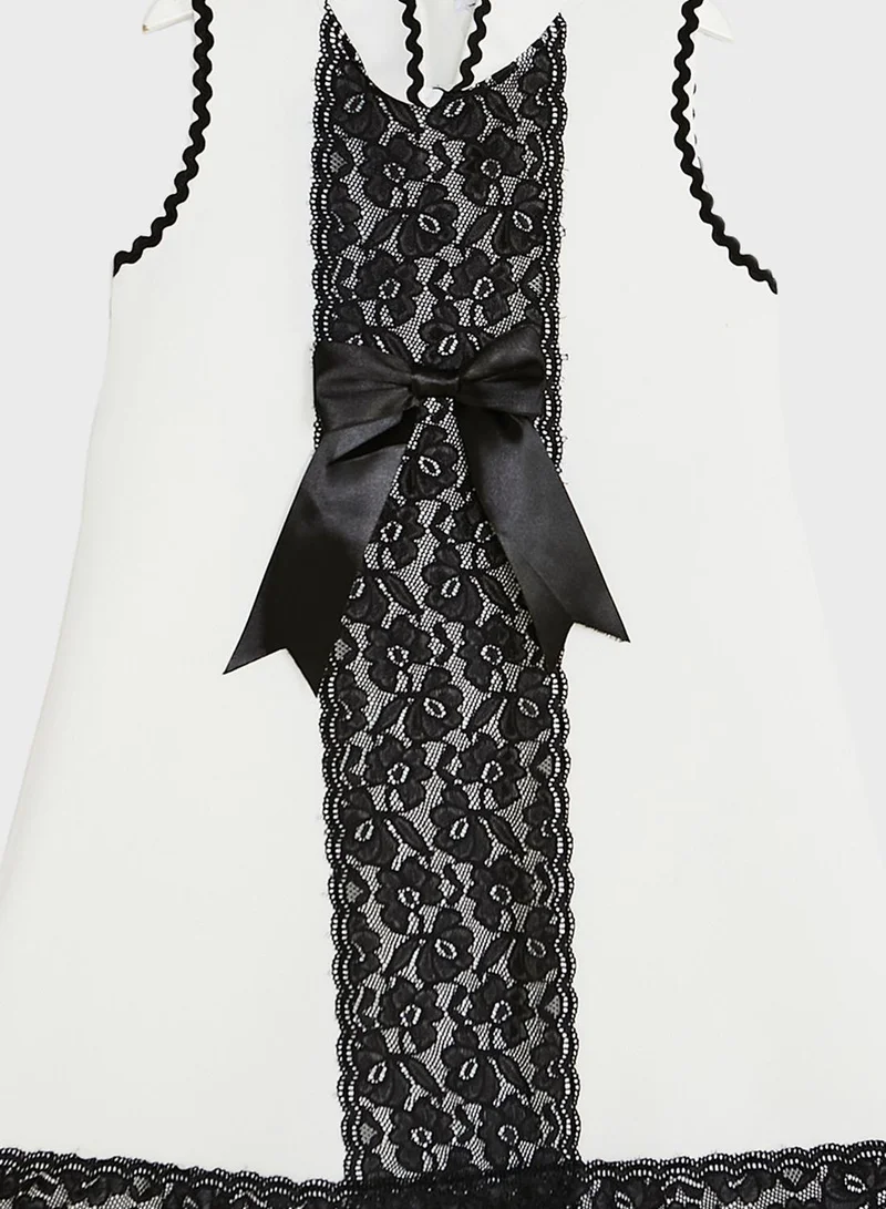 Little Golden Apple Lace Trim A-Line Dress