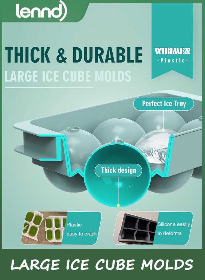 لينند قوالب مكعبات ثلج كبيرة، صواني مكعبات ثلج دائرية كبيرة للويسكي للمجمد، سهلة التعبئة والفك، كوكتيل ويسكي بوربون (5 سم × 6 كرات - أزرق / عبوتان) - Image 2