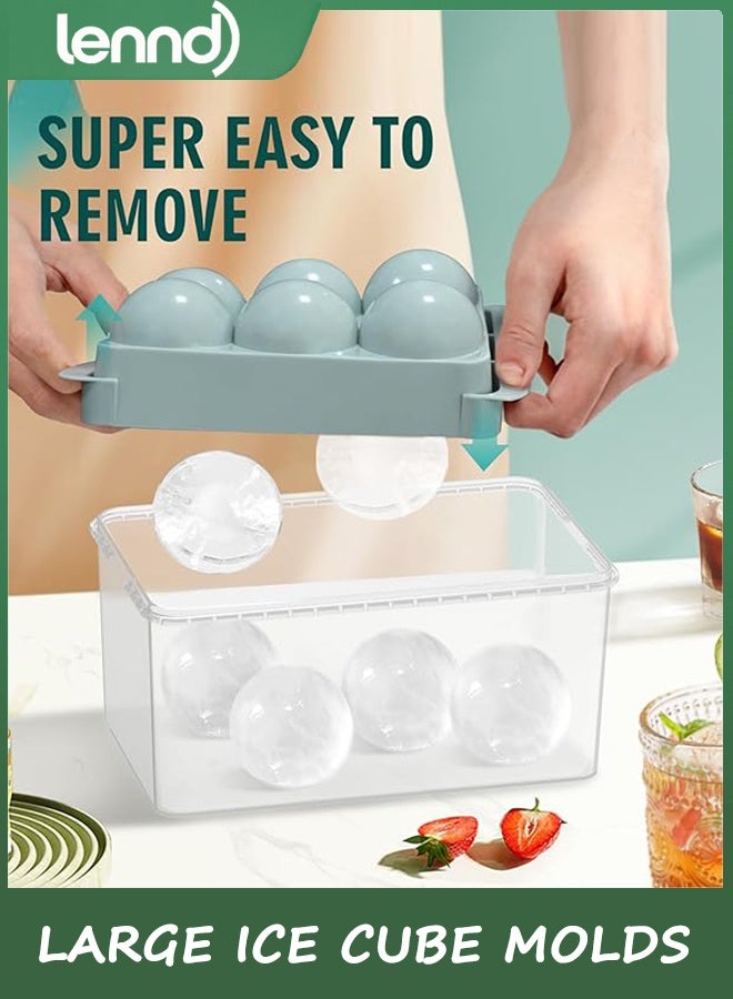 لينند قوالب مكعبات ثلج كبيرة، صواني مكعبات ثلج دائرية كبيرة للويسكي للمجمد، سهلة التعبئة والفك، كوكتيل ويسكي بوربون (5 سم × 6 كرات - أزرق / عبوتان) - Image 4