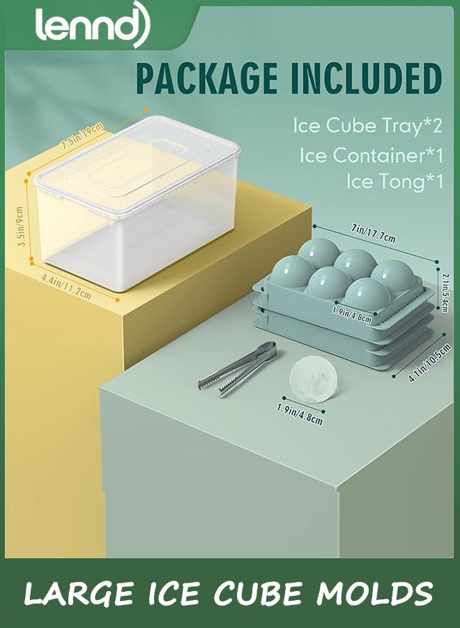 لينند قوالب مكعبات ثلج كبيرة، صواني مكعبات ثلج دائرية كبيرة للويسكي للمجمد، سهلة التعبئة والفك، كوكتيل ويسكي بوربون (5 سم × 6 كرات - أزرق / عبوتان) - Image 3