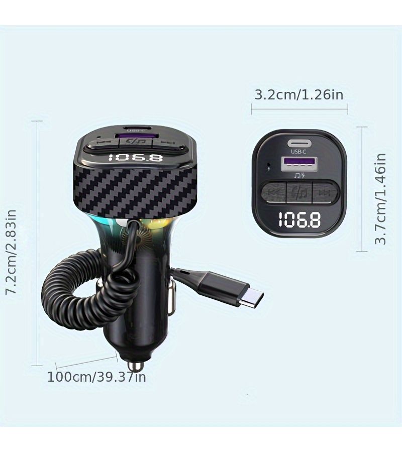 Black Wireless FM Transmitter Car Adapter 5.3 MP3 Player PD 30W Charger - Image 2