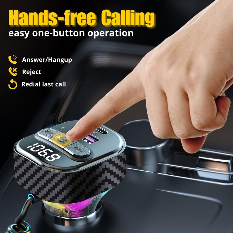 Black Wireless FM Transmitter Car Adapter 5.3 MP3 Player PD 30W Charger - Image 4
