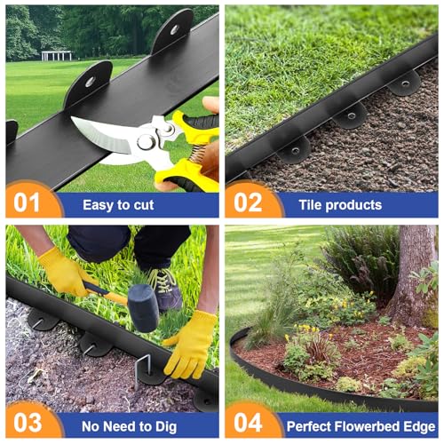 Jorvila Landscape Edging, 1.5" x 20' Plastic Garden Edging with 20 Pcs Metal Spikes, Flexible Garden Border for Lawn, Landscaping, Flower Beds - Image 3